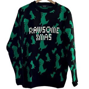 “Rawsome Xmas” T Rex Dinosaur Ugly Christmas Sweater Men’s Large